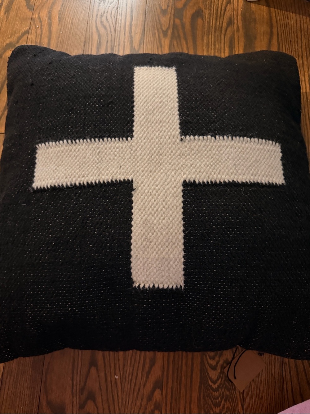 Creative Co-Op Black Pillow with White Cross Accent